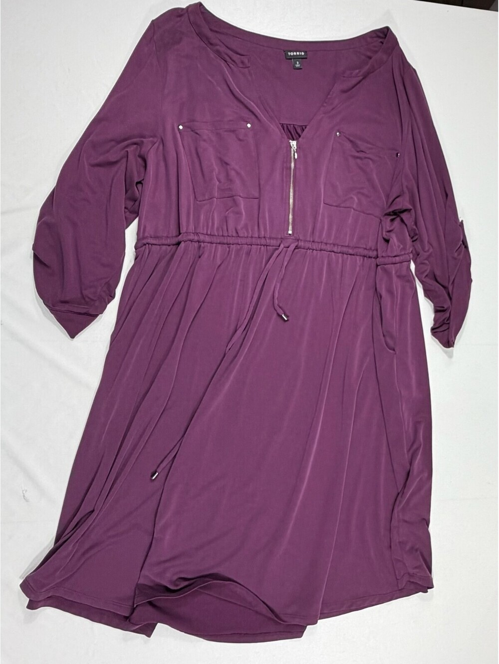 Torrid Purple Modal Blend Midi Dress with Zipper and Drawstring Waist Size 3